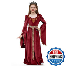 Wine Red Velvet Renaissance Gown for Girls Long Sleeves Full Length Ball Gown Pr