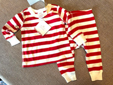 NWT Hanna Andersson 6-9 mos Christmas Red White Stripes Pjs Pajamas Long Johns