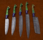 5 PCS Handmade Damascus Kitchen Knife Set Chef Cooking Knives Wood Handle # A-35 — photo 5