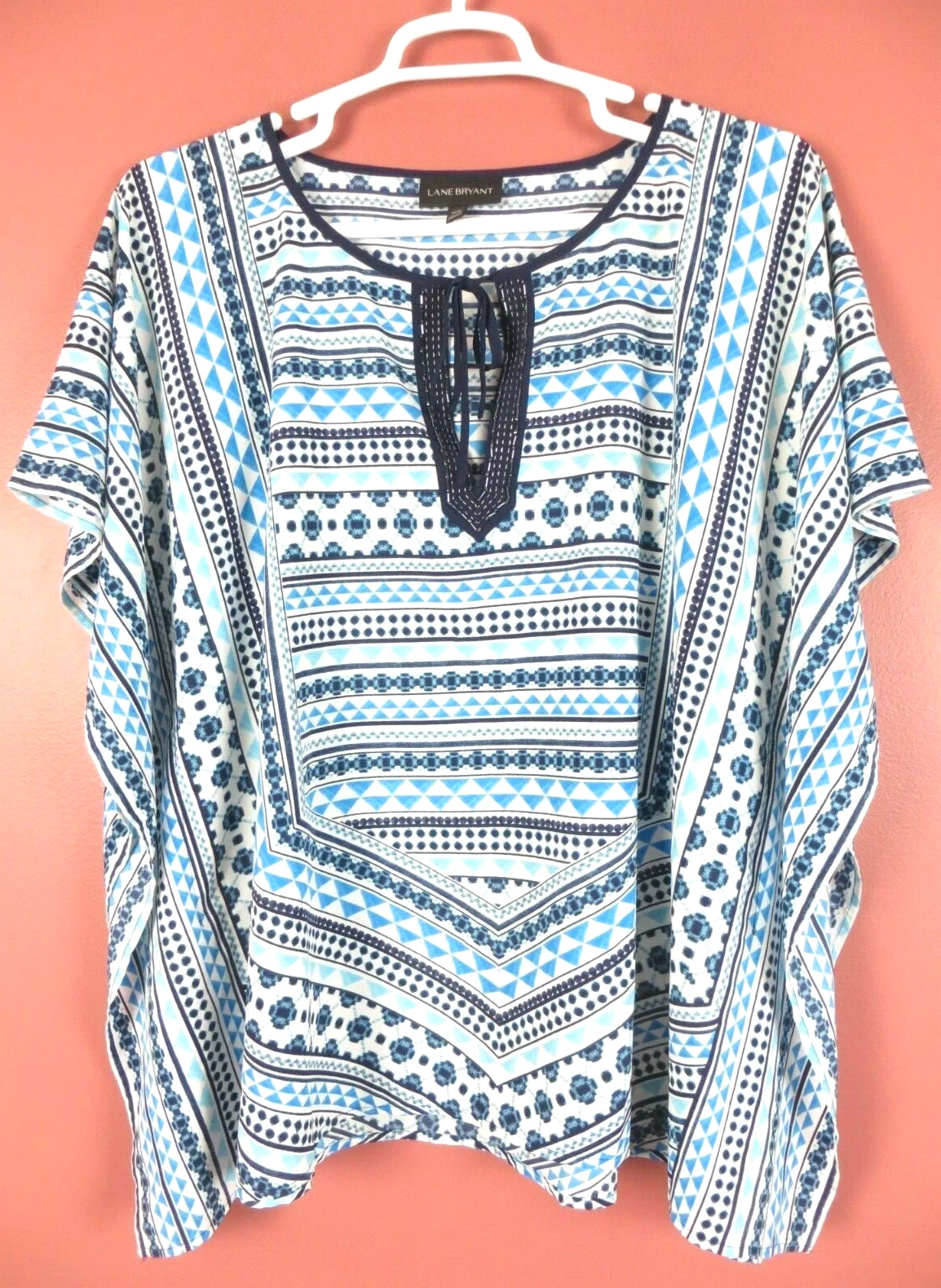 TB08588 LANE BRYANT Women's Polyester Poncho Short Sleeve Fair Isle Beaded 14 16