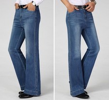 Men Bell Bottom Jeans High Waisted Classic Flared Denim Pants Long Trousers Gift