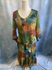Vtg 90s Y2K Coldwater Creek Silk Chiffon Art To Wear 2 Pc Dress Set Boho S PS