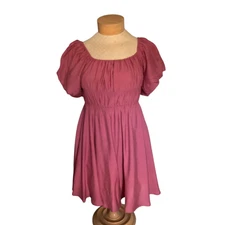 NWT Francesca’s Mi Ami Mini Womens Large Pink Dress Puff Sleeve Elastic Waist