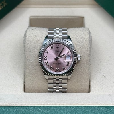 Rolex Lady-Datejust Pink Roman Dial Stainless Steel Fluted Bezel Jubilee