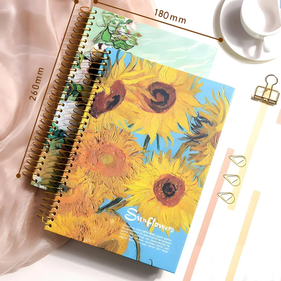 Large Spiral Notebook, B5, 300 Pages, Lined, Van Gogh, Sunflower gifts for Women - Image 2 of 4