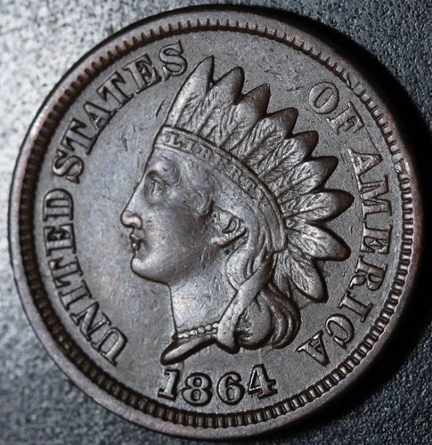 1864 INDIAN HEAD CENT - With LIBERTY & DIAMONDS - XF EF - BRONZE