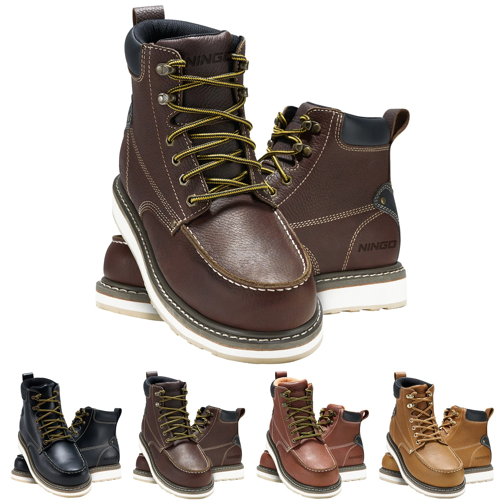 NINGO 6" Men Moc Toe Work Boot Soft Toe Steel Shank Leather Lace Up Safety Shoes