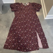 Old Navy Puff Sleeve Smocked Back Maxi Dress Maroon Floral Cottagecore 4XL