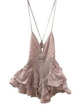 Fashion Nova Jumper Shorts Womans L Pink Stripe Ruffle Cut Out Strappy One Piece