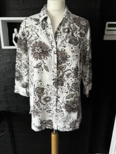 Ladies Linen Blend Blouse 3/4 Sleeve Collared Size 10/12