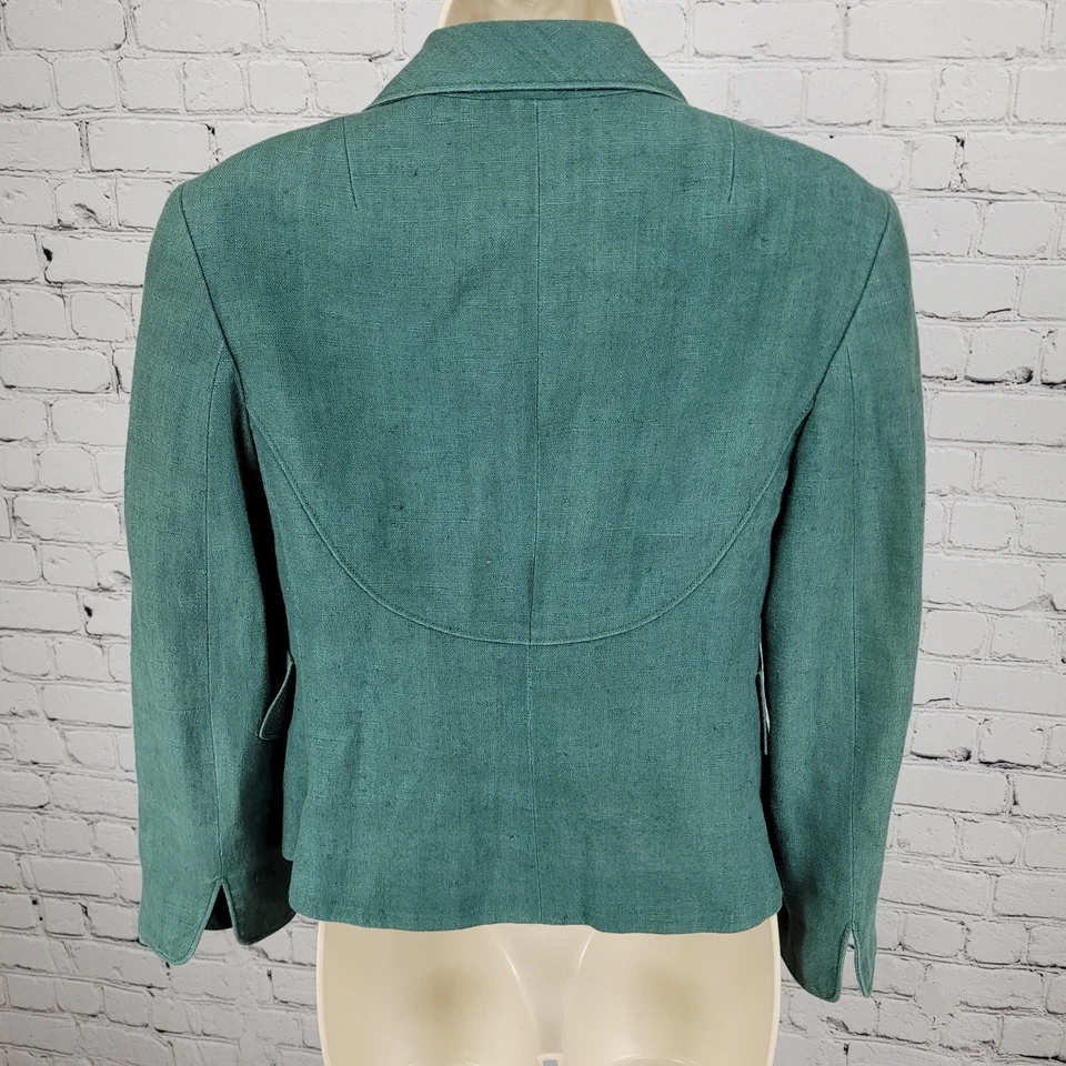 Akris Punto Green 100% Linen Hook Loop Closure Notch Suit Jacket Size 4 - Image 2 of 4