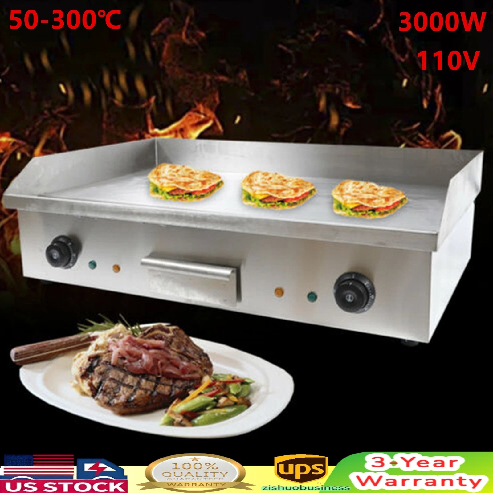 Commercial Electric Griddle 29 Inch Flat Top Grill Stainless Steel BBQ Hot Plate