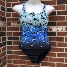 SWIMSUITS FOR ALL Swimsuit Bathing Suit One Piece Size 16 Bold Print Bra Blue