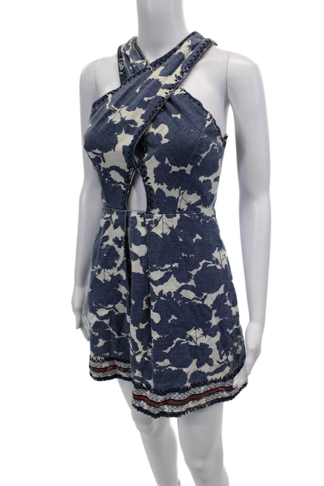 Vestido Twelfth Street by Cynthia Vincent para mujer floral cuello halter azul talla 2 Foto 2 de 4