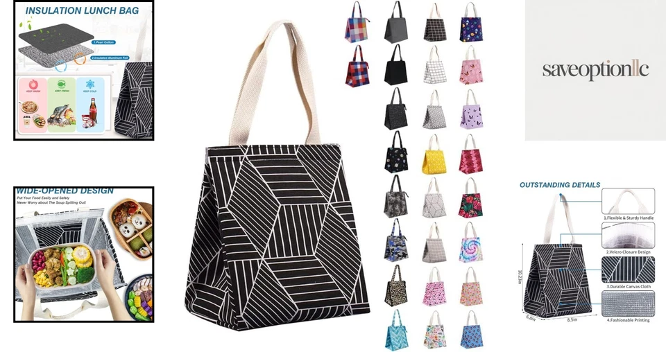 Elegante bolsa refrigeradora aislada rombo negra - perfecta para oficina, playa y viajes Foto 2 de 4