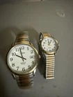 Vintage Timex Men’s & Women’s Silver Gold Tone Expansion Band Analog Watches Set