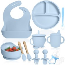 Silicone Baby Feeding Set - 11pcs Baby Utensils, Suction Bowl, Plate Spoons