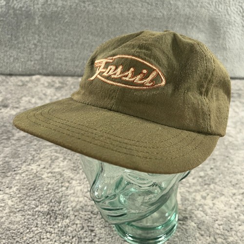 Vintage Fossil Hat Cap Mens Snapback Olive Green Stitched Logo 90s Made In USA