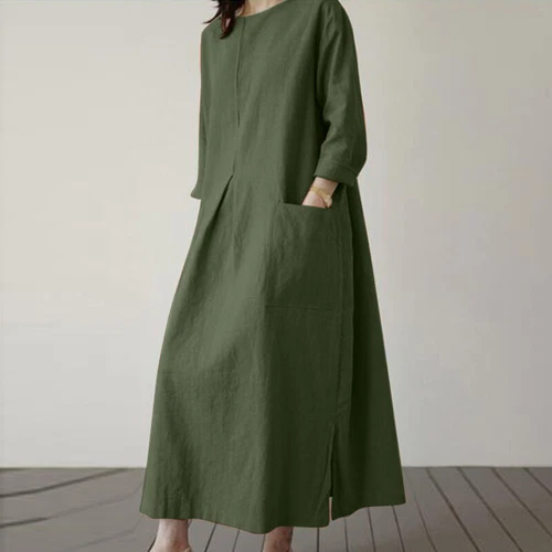 Langes lässiges lockeres Baumwollkleid Vintage Kaftan Maxikleid für Damen UK - Bild 12 von 28