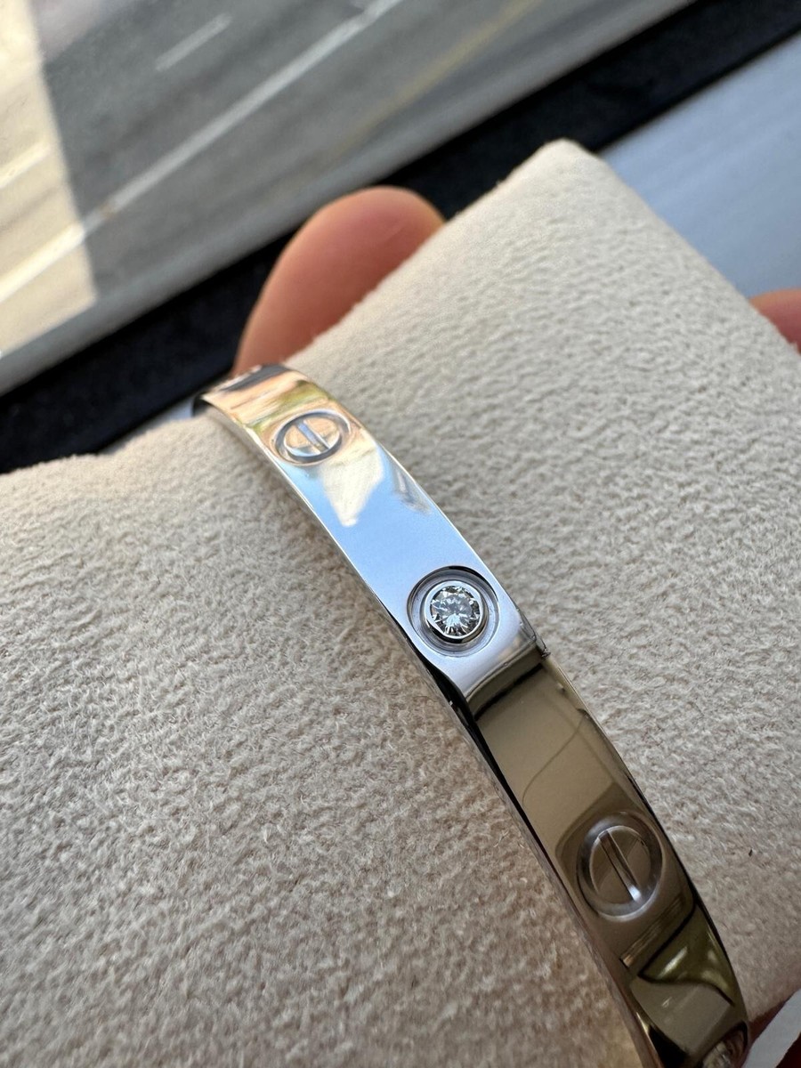 CARTIER LOVE BRACELET 18K WHITE GOLD 6 DIAMONDS SIZE 17 W/BOX