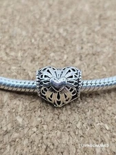 Authentic Blooming Heart Silver Spacer European Charm Bead