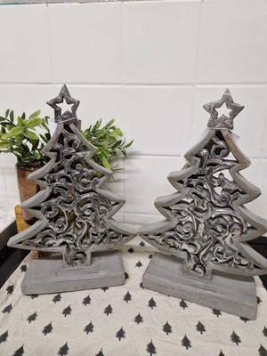 Tkmaxx großes handgefertigtes rustikales Holz Christbaum Paar Ornament selten