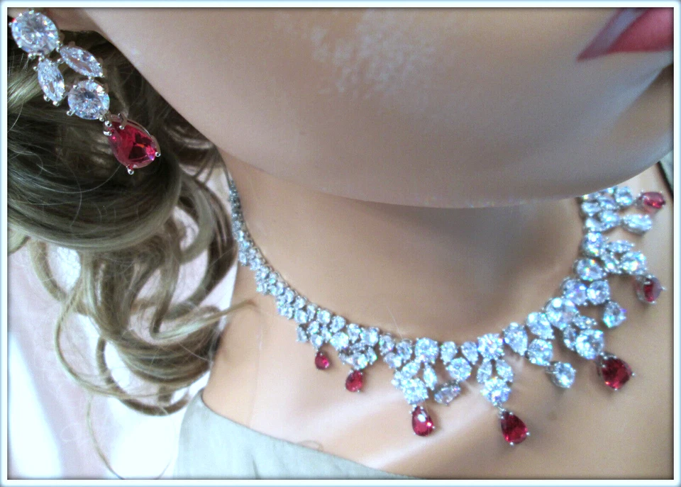 Ruby pear cut gemstone ladies Necklace Earrings Set For Brides And Weddings - Image 4 of 4