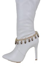 Women Gold Boot Anklet Chain Strap Shoe Halloween Skeleton Skull Pirate Charms