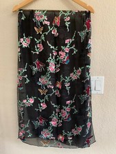 Unbranded Silk Butterfly Black Pink Green Scarf 22 x 66