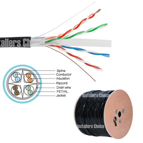 CAT6 1000FT FTP Shielded Outdoor Network Ethernet Cable Bulk 550MHz 23 AWG Black - Picture 1 of 2