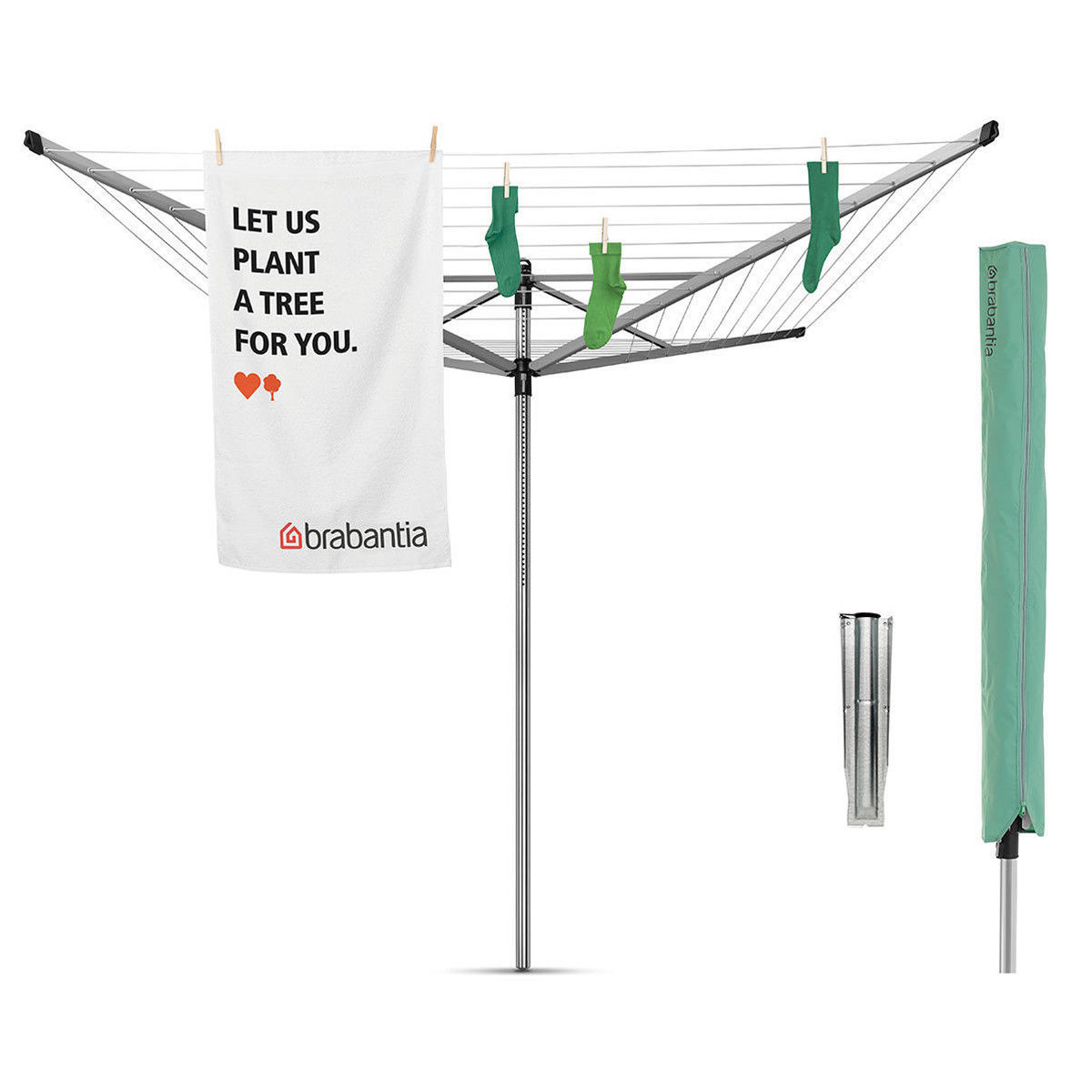 BRABANTIA LIFTOMATIC 60m ROTARY AIRER WASHING LINE with GROUND SPIKE