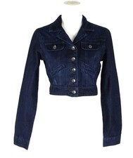 L.e.i. Cropped Jean Jacket Distressed Juniors Size M Indigo Blue Stretch Denim