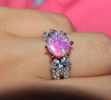 fire opal Cz ring gemstone silver jewelry 6 chic engagement cocktail band H67
