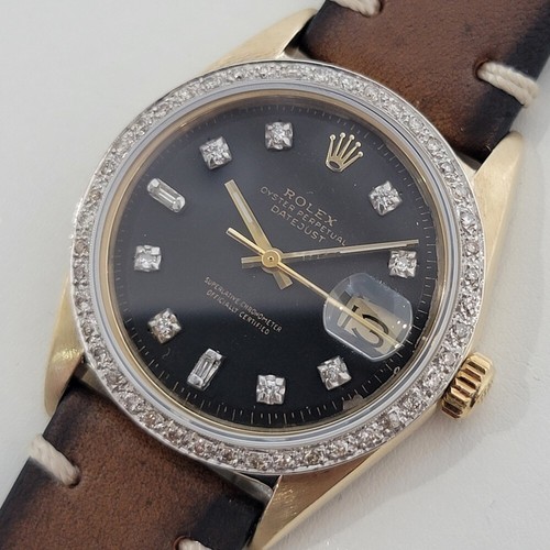 Mens Rolex Oyster Datejust 1601 14k Gold Automatic 1960s Diamonds Vintage RA412