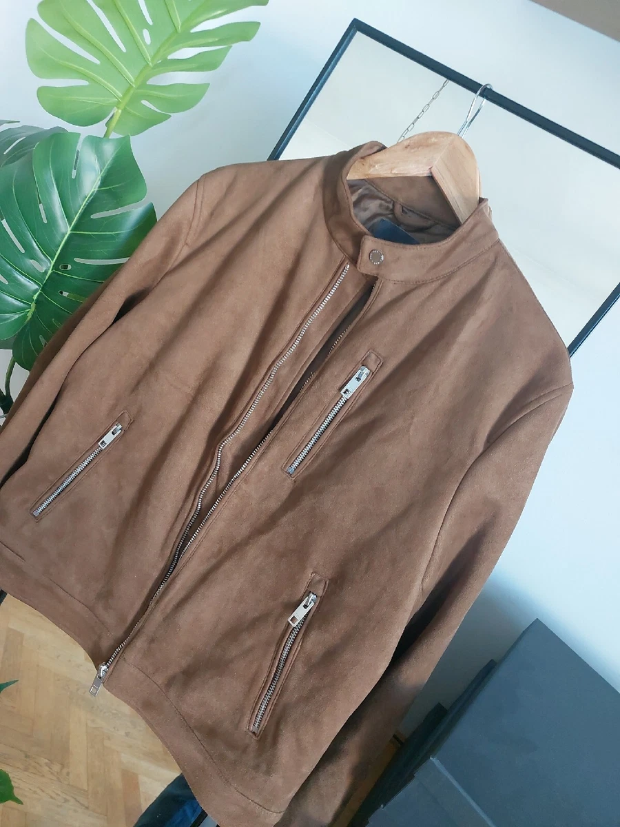 H m Faux Suede Brown Cafe Racer Jacket Mens Medium eBay