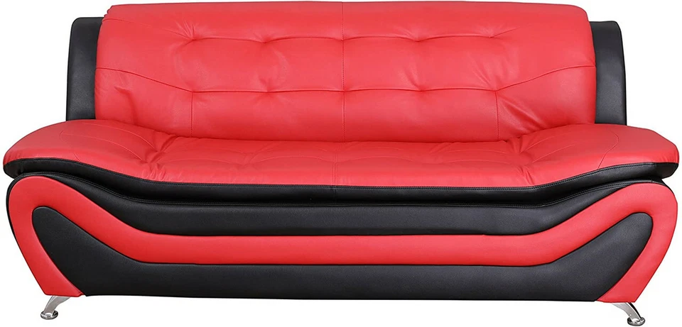 NEW Sofa Loveseat Set Black Red Leather Gel 2PC Modern Living Room Furniture - Image 2 of 4