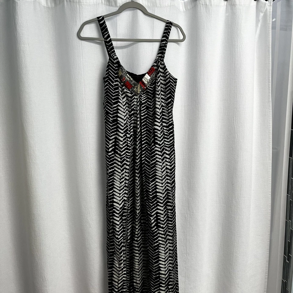 Velvet by Spencer & Graham 100% Silk Tribal Zebra Beaded Maxi Dress Small Y2K - Image 3 of 4