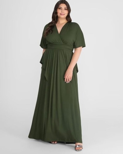 Kiyonna Dress 5X Green Indie Flair Style Maxi Kimono Sleeves Draped Slimming - Picture 6 of 7