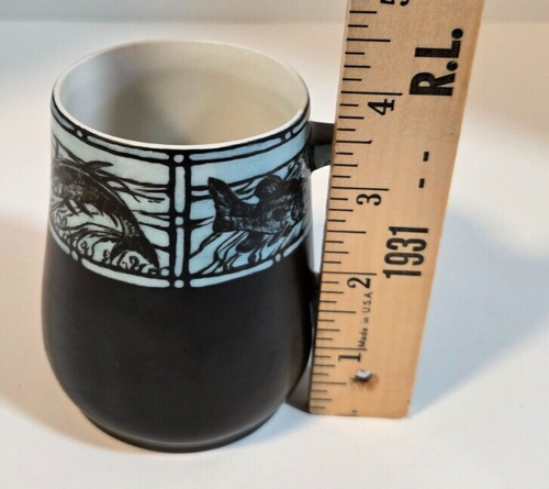 Limusina de porcelana Limoges pintada a mano taza de pescado mango cuadrado con joyas negro - Imagen 7 de 8
