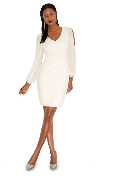 OFF WHITE Abito da festa Boston bianco sporco collo a V impreziosito manica a V 8 10 12