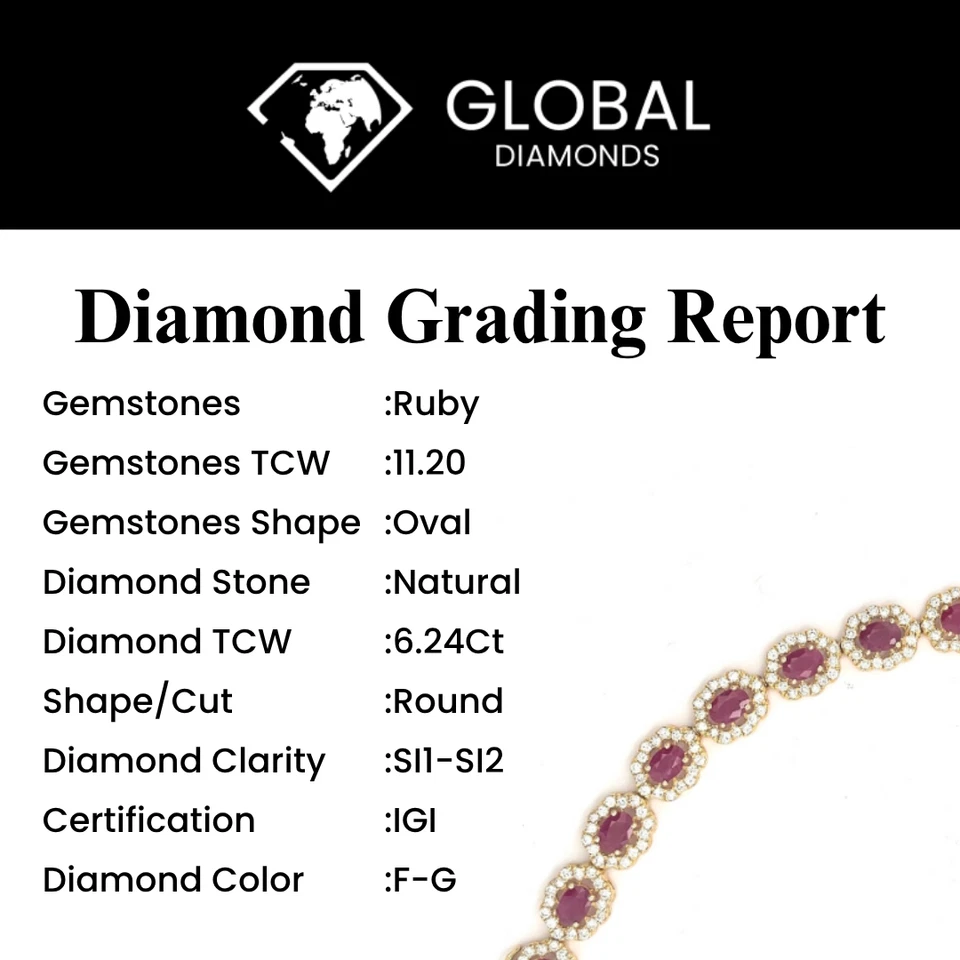 Brazalete IGI 17,44 CT Forma Ovalada Elegante Rubí y Diamantes Naturales Oro Amarillo 14K Foto 4 de 4