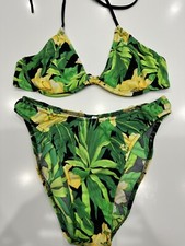 Venus Vintage U/W Floral Green Bikini B Booster Top  Bottoms S