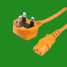 2m Orange Mains Power Cable Kettle Lead Cord 5A UK 3 Pin Plug To IEC C13 Socket