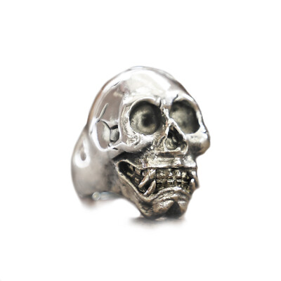 Vampire skull ring men sterling silver 925 biker gothic celtic punk memento mori