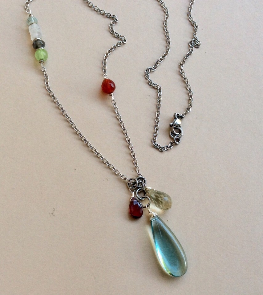 NEW HANDCRAFTED SUNDANCE CHARM MULTI GEMSTONE SILVER NECKLACE ARTISAN