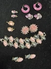 VTG 50s MCM Thermoset Jewelry Pink Moonglow Lucite  Lisner Style Bracelet Lot