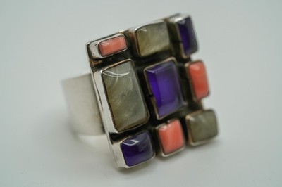 Vintage Sterling Silver Pink Purple Gray Ring Size 6.25 JB27