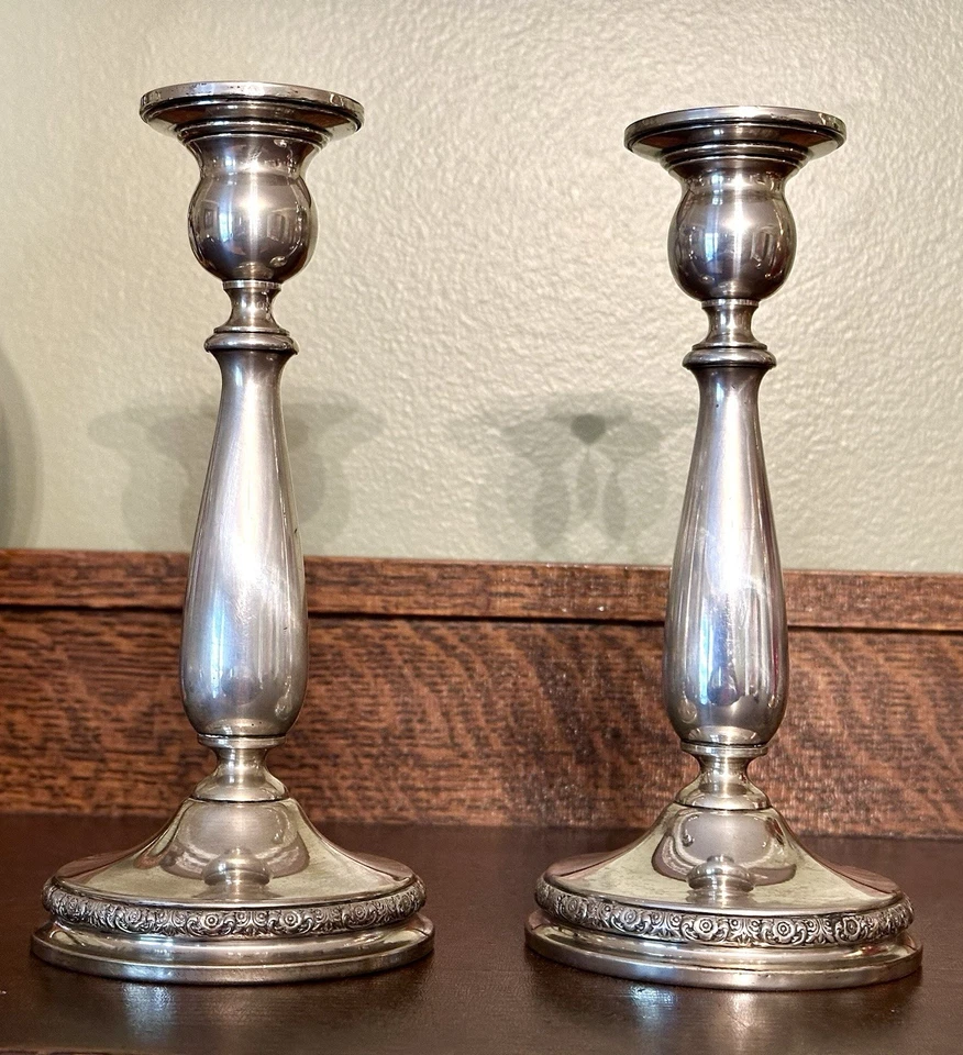 "Par de candelabros internacionales de plata esterlina 7,25"" patrón preludio N213" Foto 2 de 3
