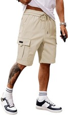 Men's Stretch Cargo Shorts Drawstring Elastic Waist Multi Pockets Summer Work