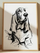 BASSET HOUND PORTRAIT INK DRAWING PRINT SKETCH 8" x 10"  DOG WALL ART